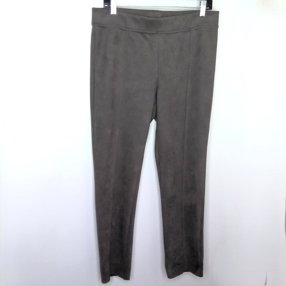 Andrew Marc Faux Suede Leggings Pants Taupe Slim Ankle Wide Waist No Hem EUC L
